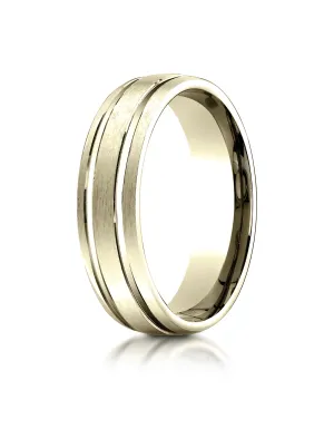 Benchmark 14K Yellow Gold 6mm Comfort-Fit Satin-Finished w/  Parallel Grooves Carved Design Wedding Band