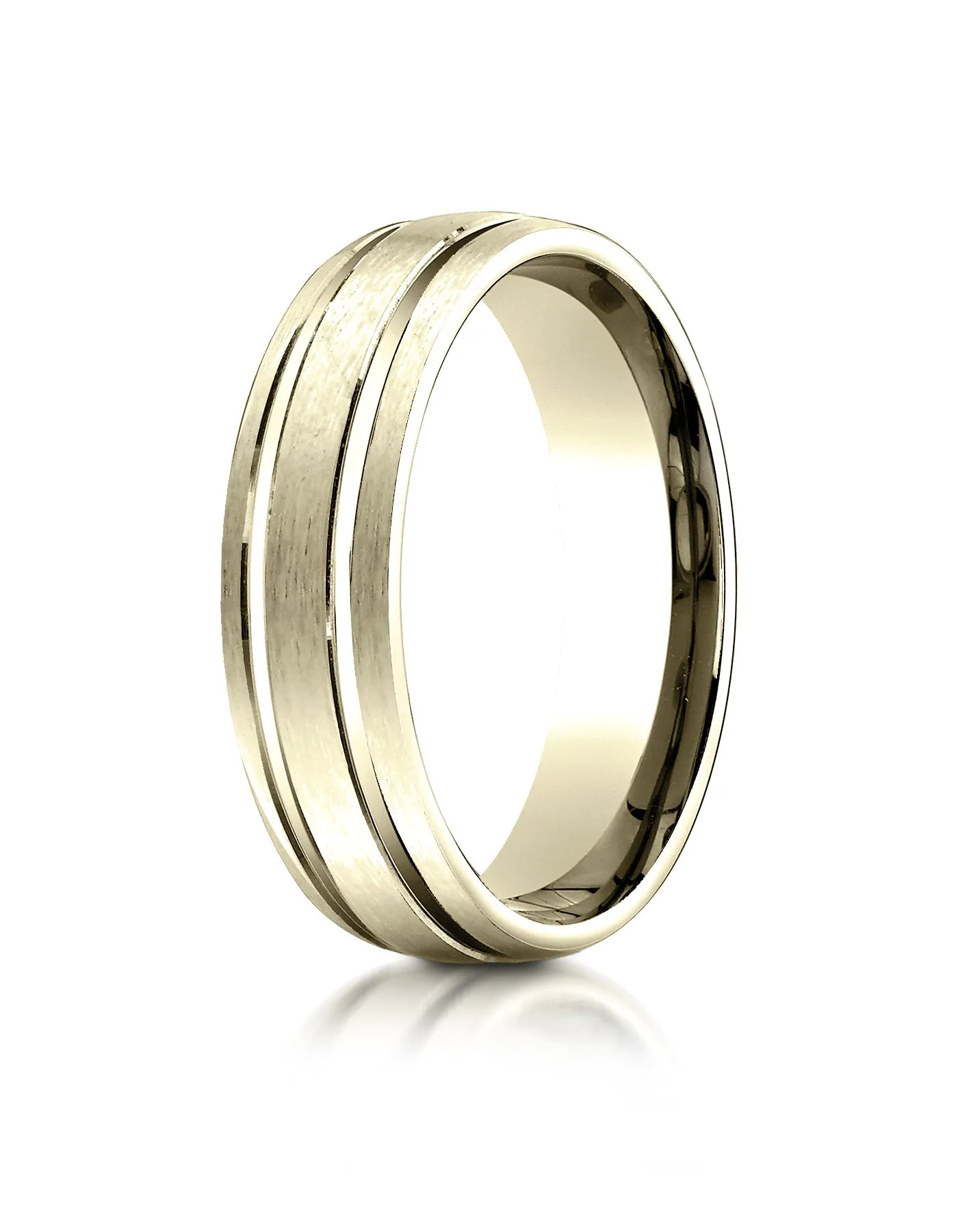 Benchmark 14K Yellow Gold 6mm Comfort-Fit Satin-Finished w/  Parallel Grooves Carved Design Wedding Band