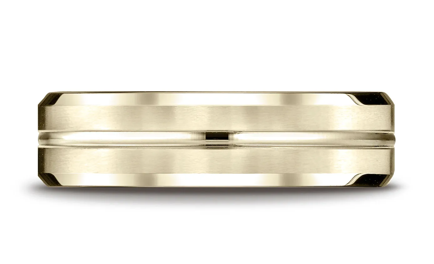 Benchmark 14K Yellow Gold 6mm Comfort-Fit Satin-Finished with High Polish Cut Carved Design Wedding Band