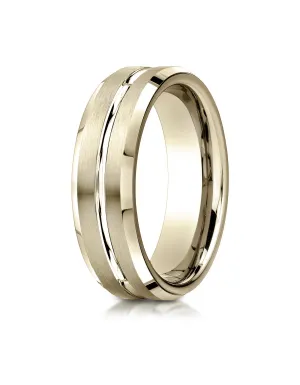 Benchmark 14K Yellow Gold 6mm Comfort-Fit Satin-Finished with High Polish Cut Carved Design Wedding Band