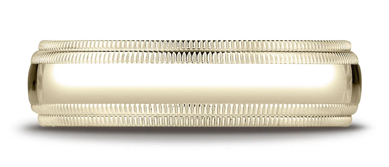 Benchmark 14K Yellow Gold 6mm Slightly Domed Standard Comfort-Fit Wedding Band Ring with Double Milgrain