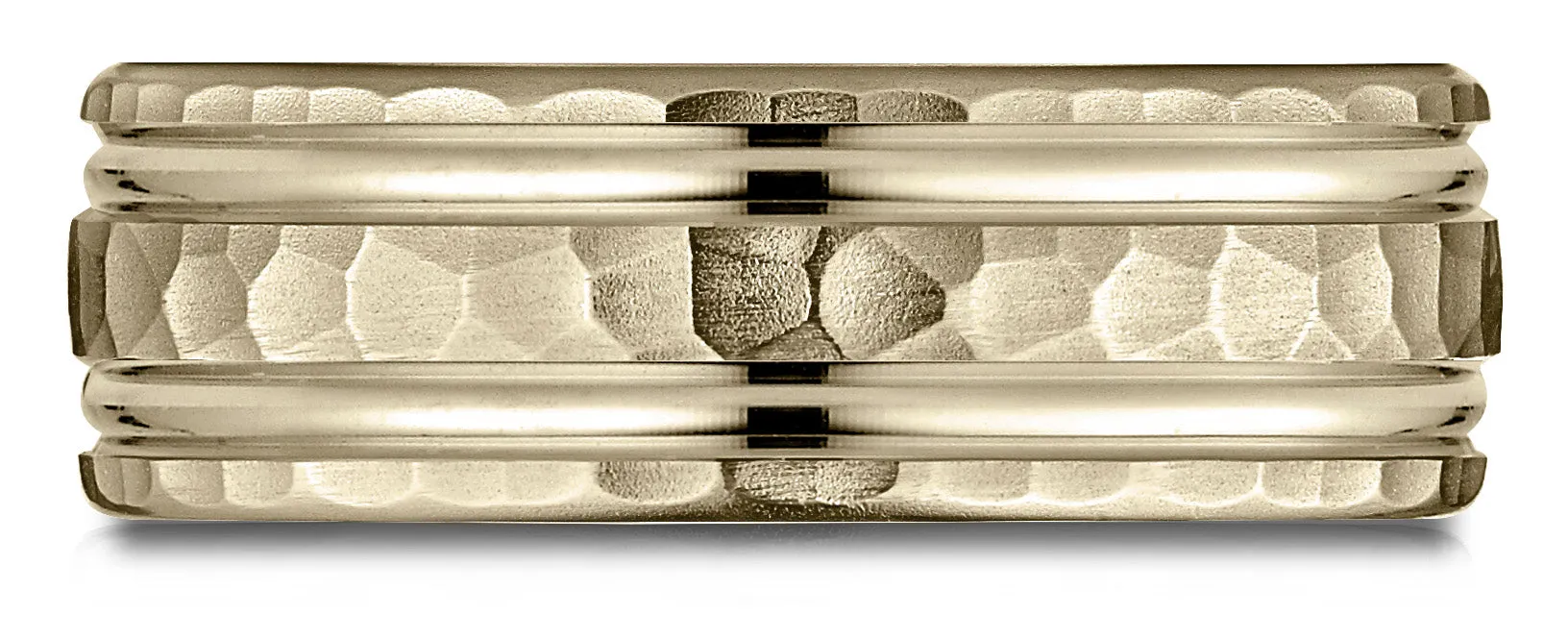 Benchmark 14k Yellow Gold 7.5mm Comfort-Fit Hammered Finish Double High Polish Cut Design Band,(Size 4-14)