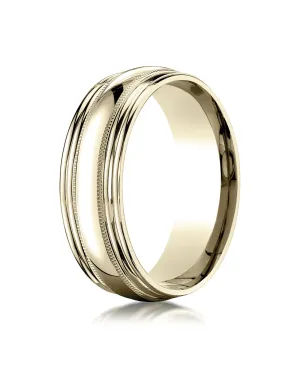 Benchmark 14K Yellow Gold 7.5mm Comfort-Fit with Milgrain Double Round Edge Carved Design Wedding Band