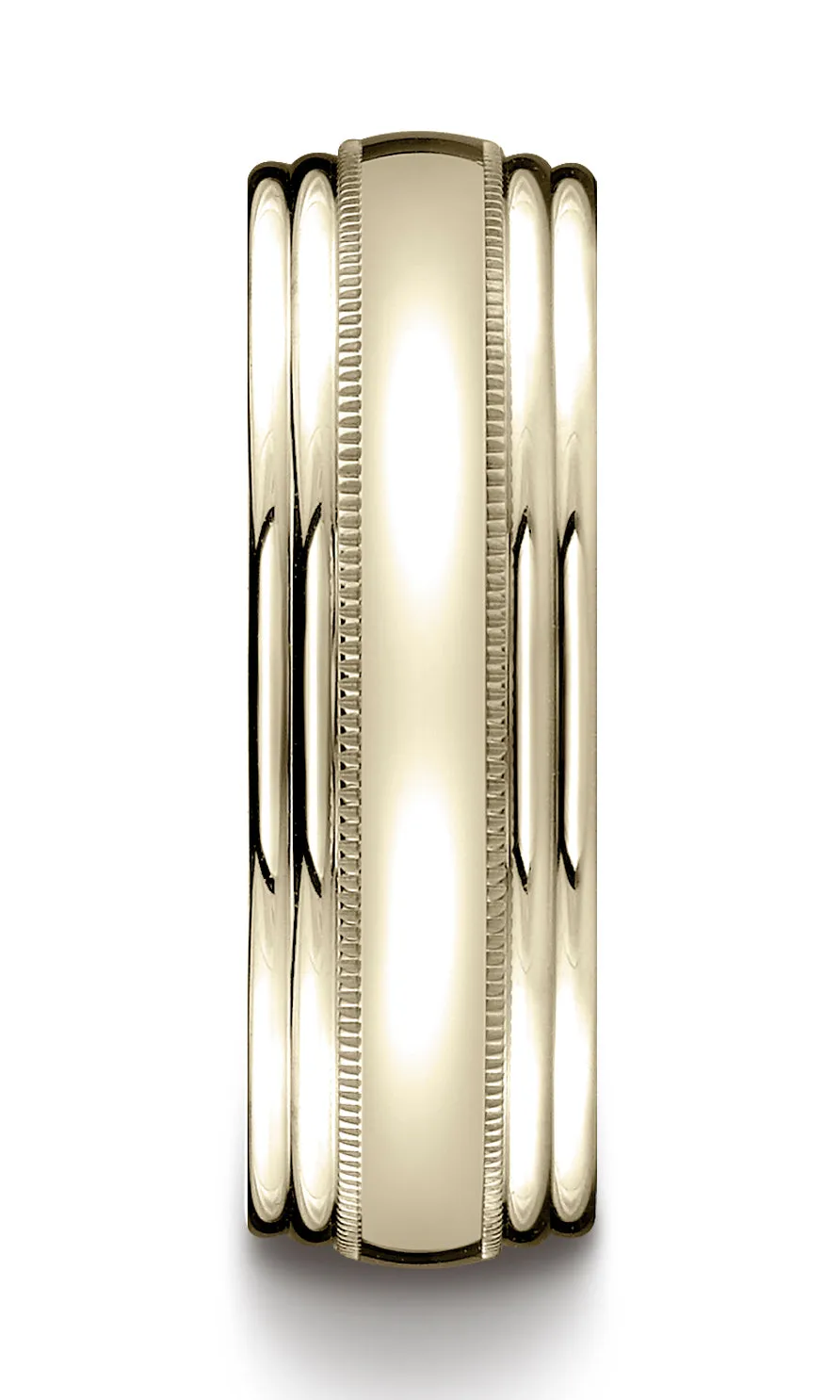 Benchmark 14K Yellow Gold 7.5mm Comfort-Fit with Milgrain Double Round Edge Carved Design Wedding Band