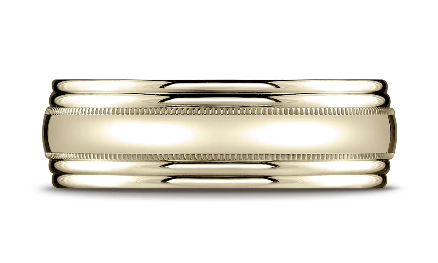 Benchmark 14K Yellow Gold 7.5mm Comfort-Fit with Milgrain Double Round Edge Carved Design Wedding Band