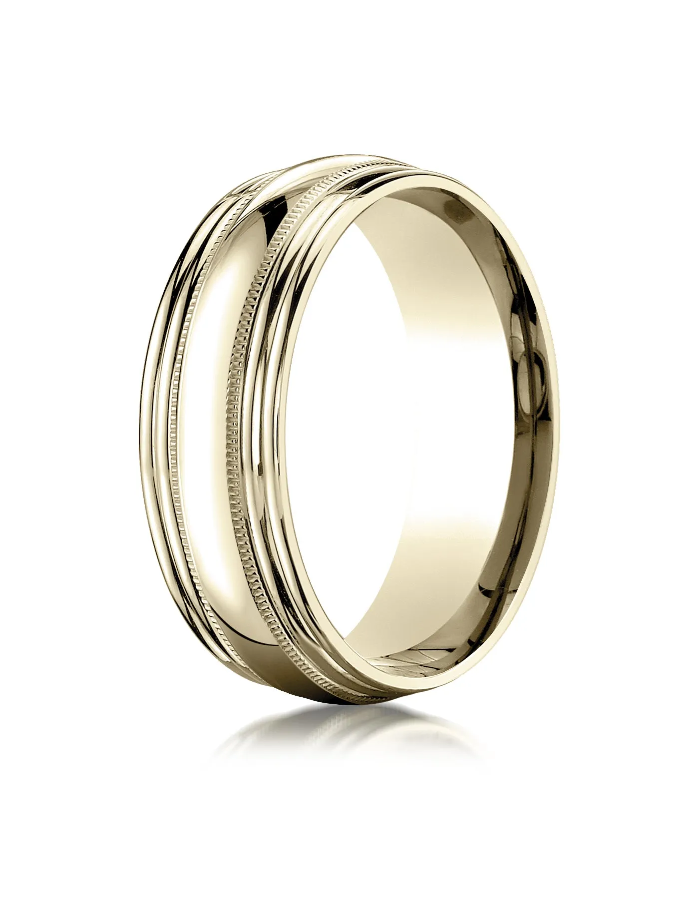 Benchmark 14K Yellow Gold 7.5mm Comfort-Fit with Milgrain Double Round Edge Carved Design Wedding Band