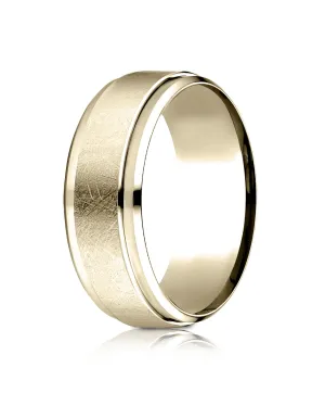 Benchmark 14k Yellow Gold 7mm Comfort-Fit Drop Bevel Swirl Finish Center Design Band, (Sizes 4-15)