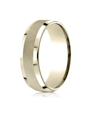 Benchmark 14k Yellow Gold 7mm Comfort-Fit High Polish Round Edge Cross Hatch Center Design Band, (4-15)