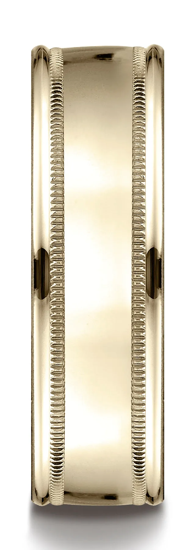 Benchmark 14k Yellow Gold 7mm Comfort-Fit High Polish with Milgrain Round Edge Carved Design Band (4-15)