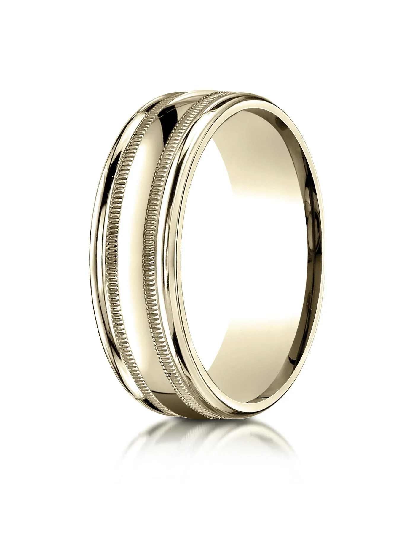 Benchmark 14k Yellow Gold 7mm Comfort-Fit High Polish with Milgrain Round Edge Carved Design Band (4-15)