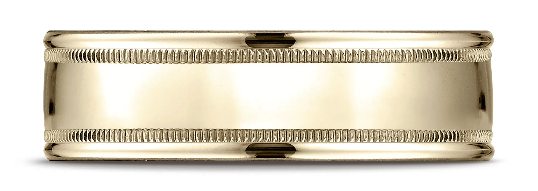 Benchmark 14k Yellow Gold 7mm Comfort-Fit High Polish with Milgrain Round Edge Carved Design Band (4-15)