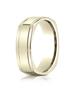 Benchmark 14K Yellow Gold 7mm Comfort-Fit High Polished Four-Sided Carved Design Wedding Band Ring
