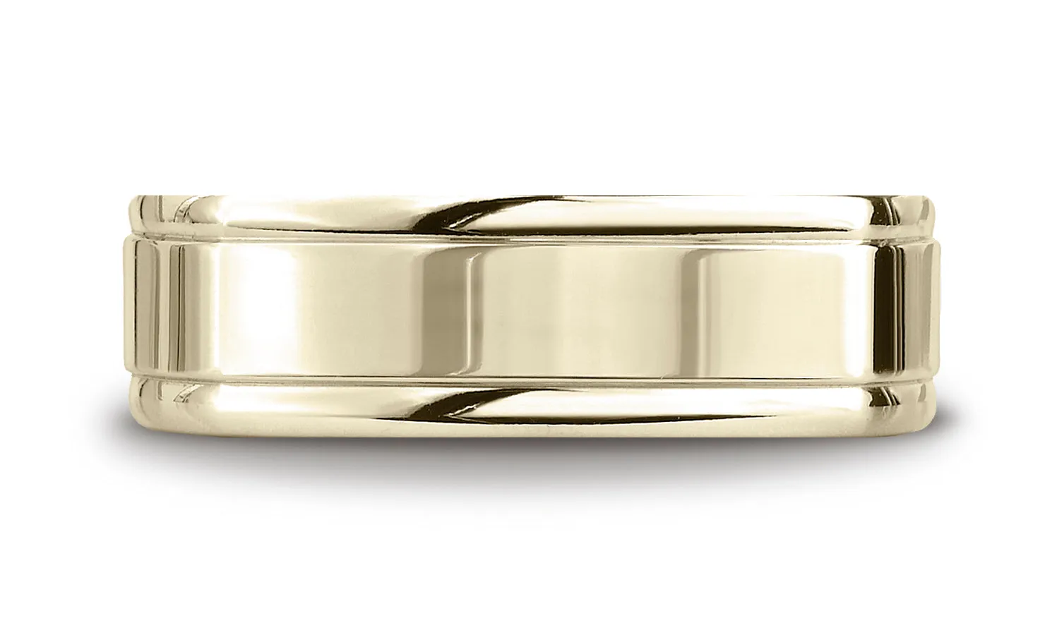 Benchmark 14K Yellow Gold 7mm Comfort-Fit High Polished Four-Sided Carved Design Wedding Band Ring