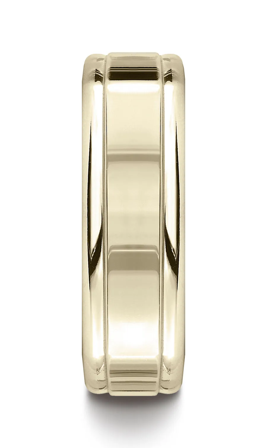 Benchmark 14K Yellow Gold 7mm Comfort-Fit High Polished Four-Sided Carved Design Wedding Band Ring