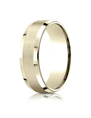 Benchmark 14k Yellow Gold 7mm Comfort-Fit Satin-Finish w/ High Polish Beveled Edge Band,(4-15)