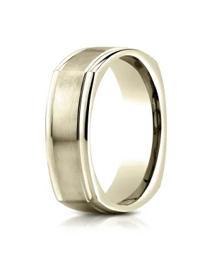Benchmark 14K Yellow Gold 7mm Comfort-Fit Satin-Finished Four-Sided Carved Design Wedding Band Ring