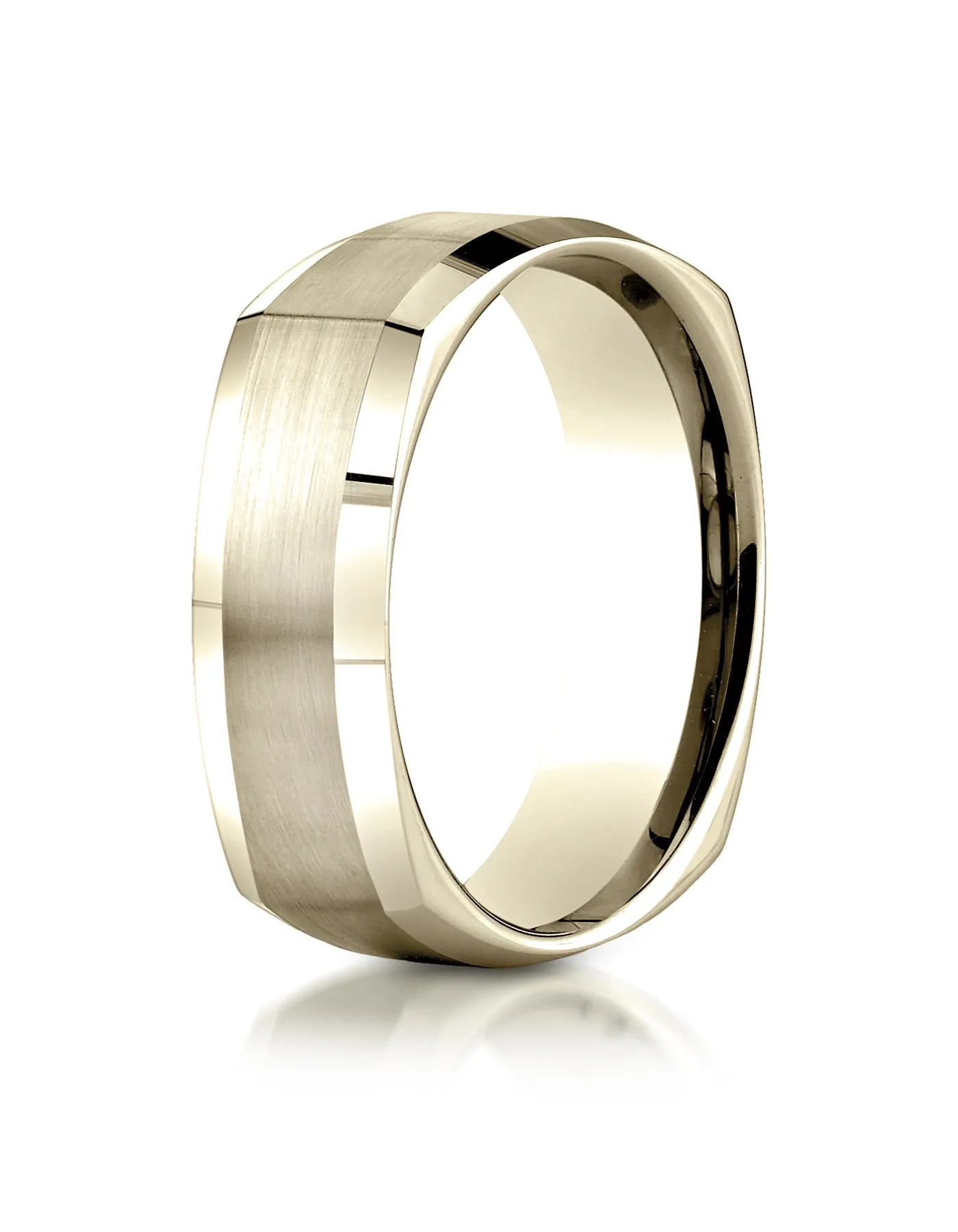 Benchmark 14K Yellow Gold 7mm Comfort-Fit Satin-Finished Four-Sided Carved Design Wedding Band Ring