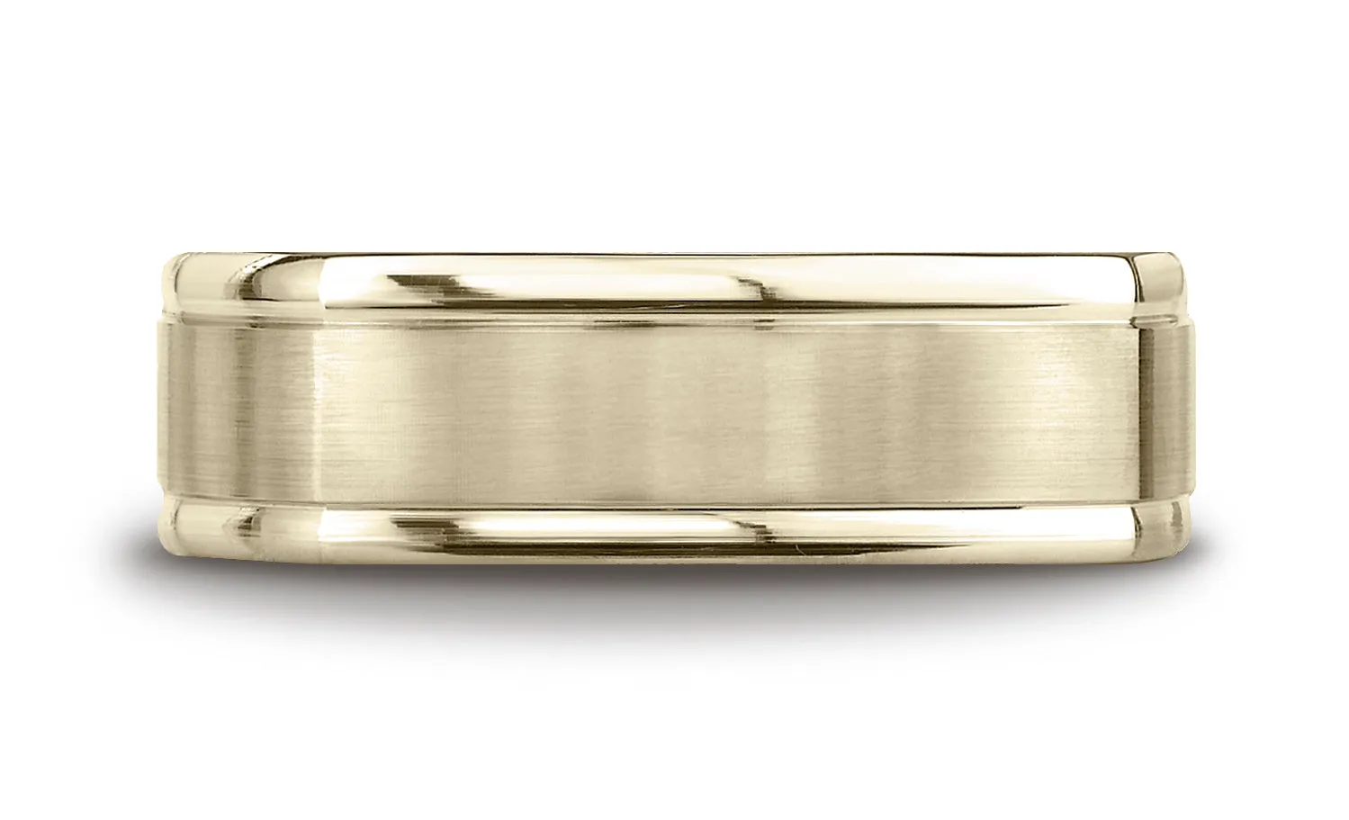 Benchmark 14K Yellow Gold 7mm Comfort-Fit Satin-Finished Four-Sided Carved Design Wedding Band Ring
