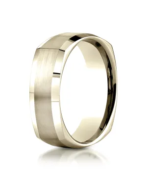 Benchmark 14K Yellow Gold 7mm Comfort-Fit Satin-Finished Four-Sided Carved Design Wedding Band Ring