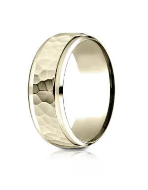 Benchmark 14k Yellow Gold 8mm Comfort-Fit Drop Bevel Hammered Finish Design Band, (Sizes 4-15)