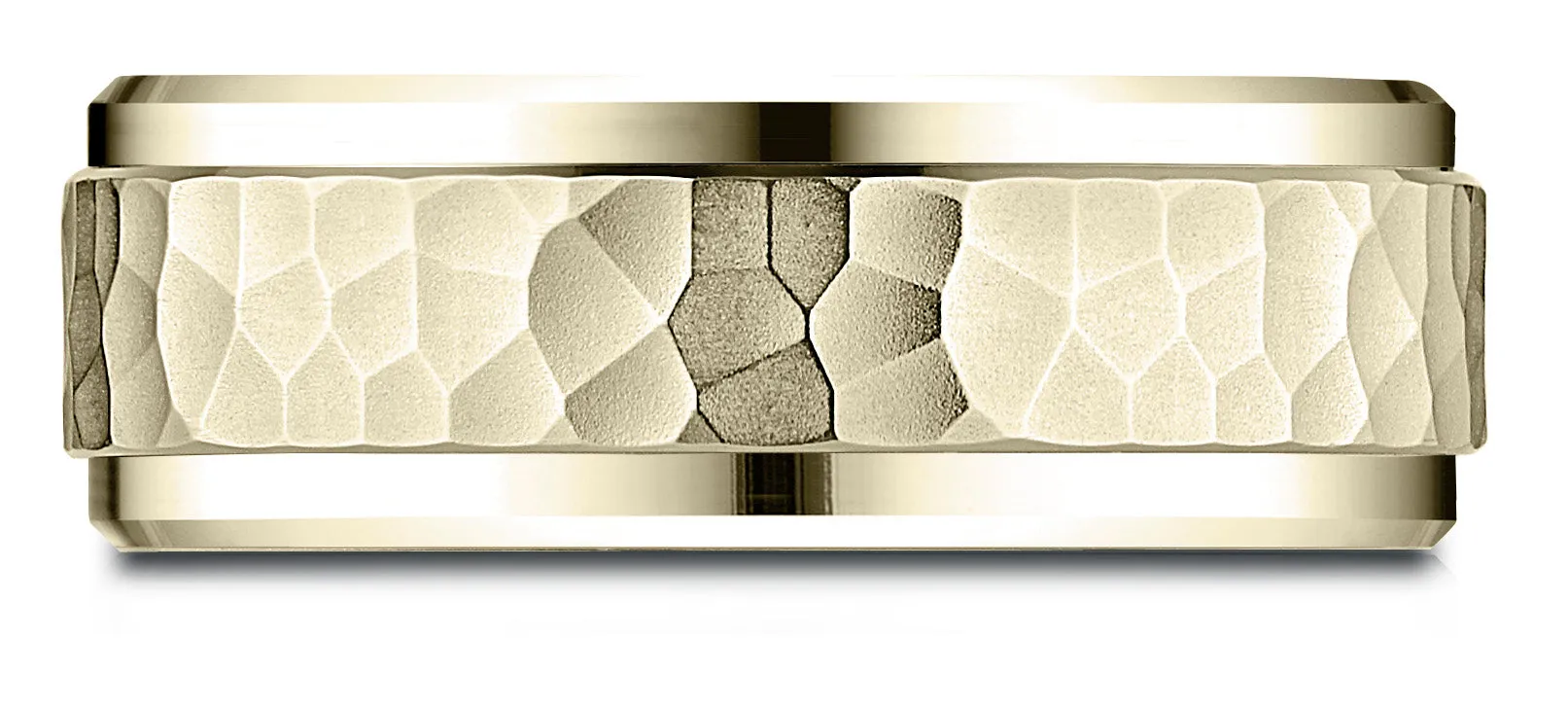 Benchmark 14k Yellow Gold 8mm Comfort-Fit Drop Bevel Hammered Finish Design Band, (Sizes 4-15)