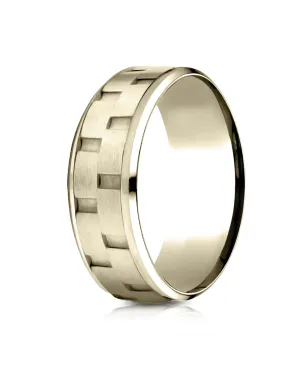 Benchmark 14k Yellow Gold 8mm Comfort-Fit Drop Bevel Sandblasted Satin Finish Chain Link Design Band