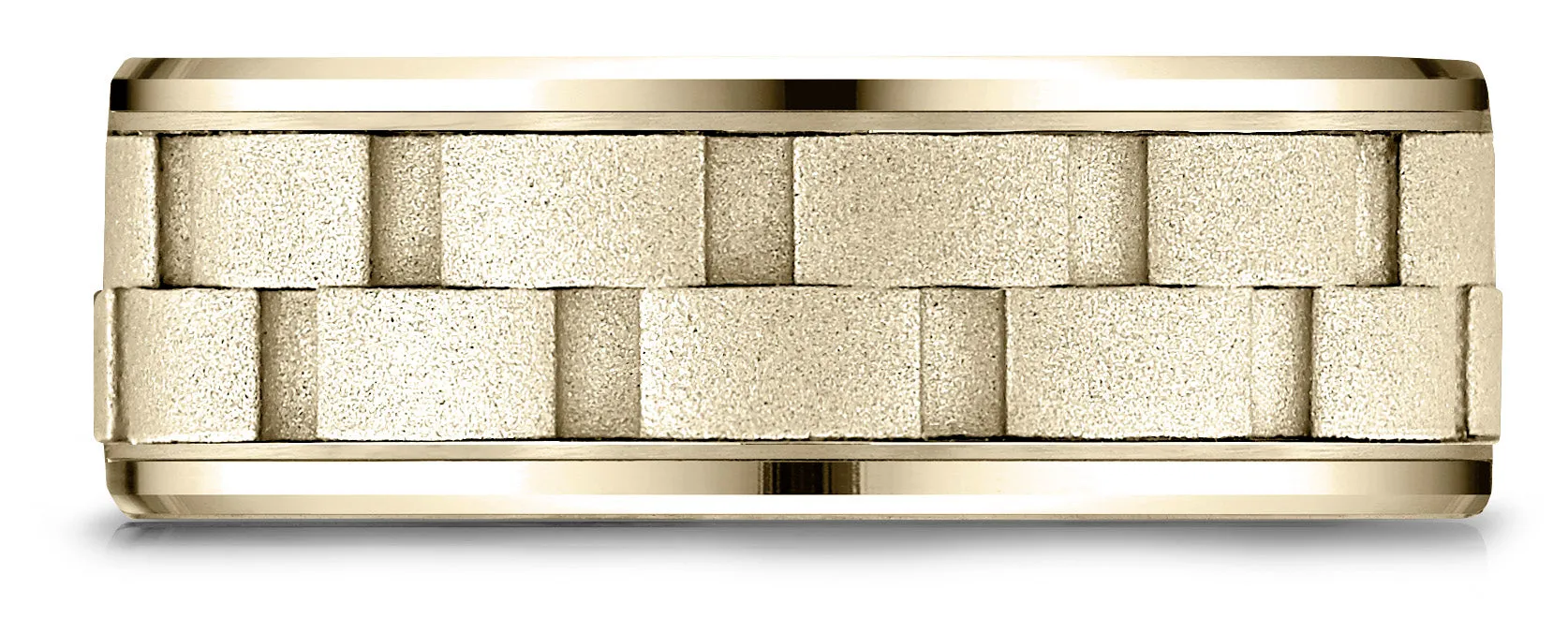 Benchmark 14k Yellow Gold 8mm Comfort-Fit Drop Bevel Sandblasted Satin Finish Chain Link Design Band