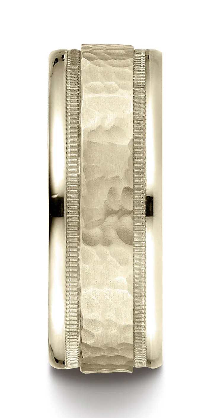 Benchmark 14K Yellow Gold 8mm Comfort-Fit High Polished Squared Edge Carved Design Wedding Band Ring