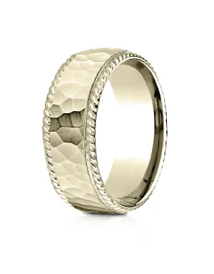 Benchmark 14k Yellow Gold 8mm Comfort-Fit Rope Edge Hammered Finish Design Band, (Sizes 4-15)