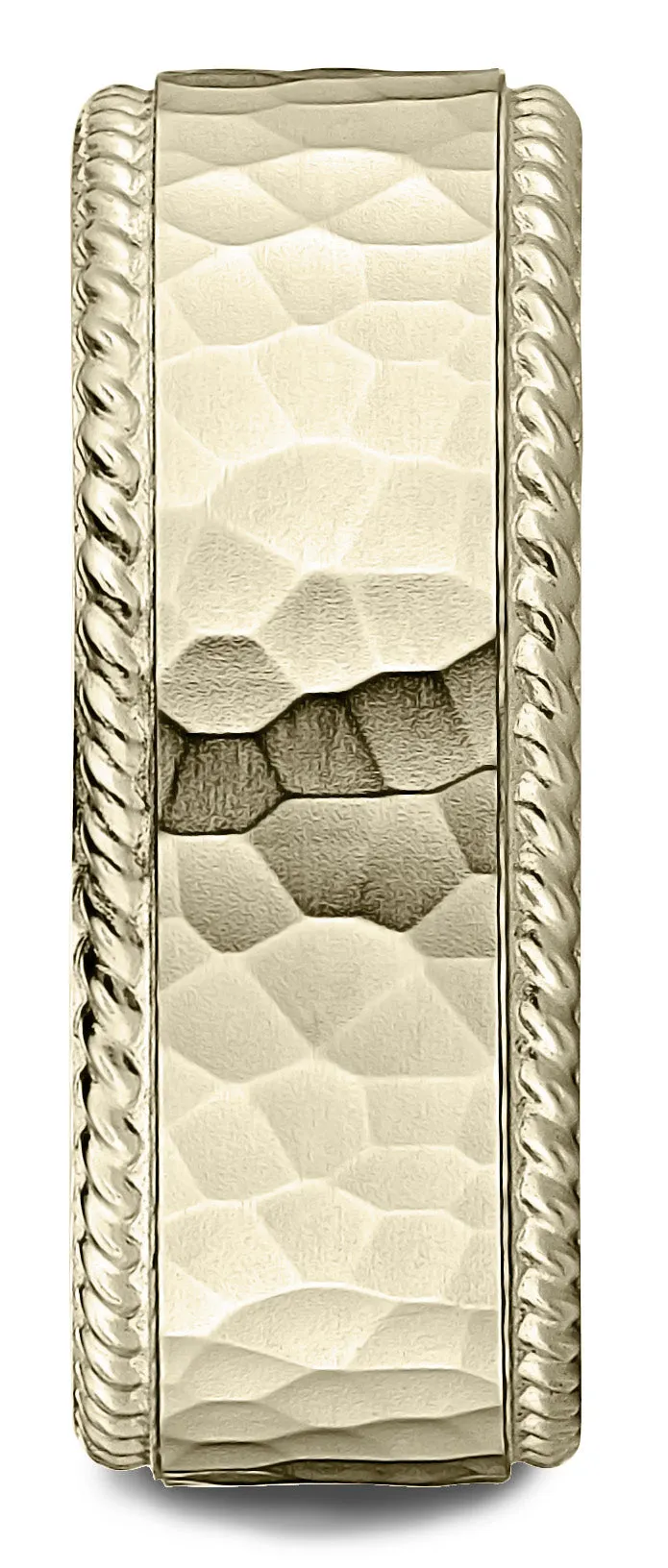 Benchmark 14k Yellow Gold 8mm Comfort-Fit Rope Edge Hammered Finish Design Band, (Sizes 4-15)