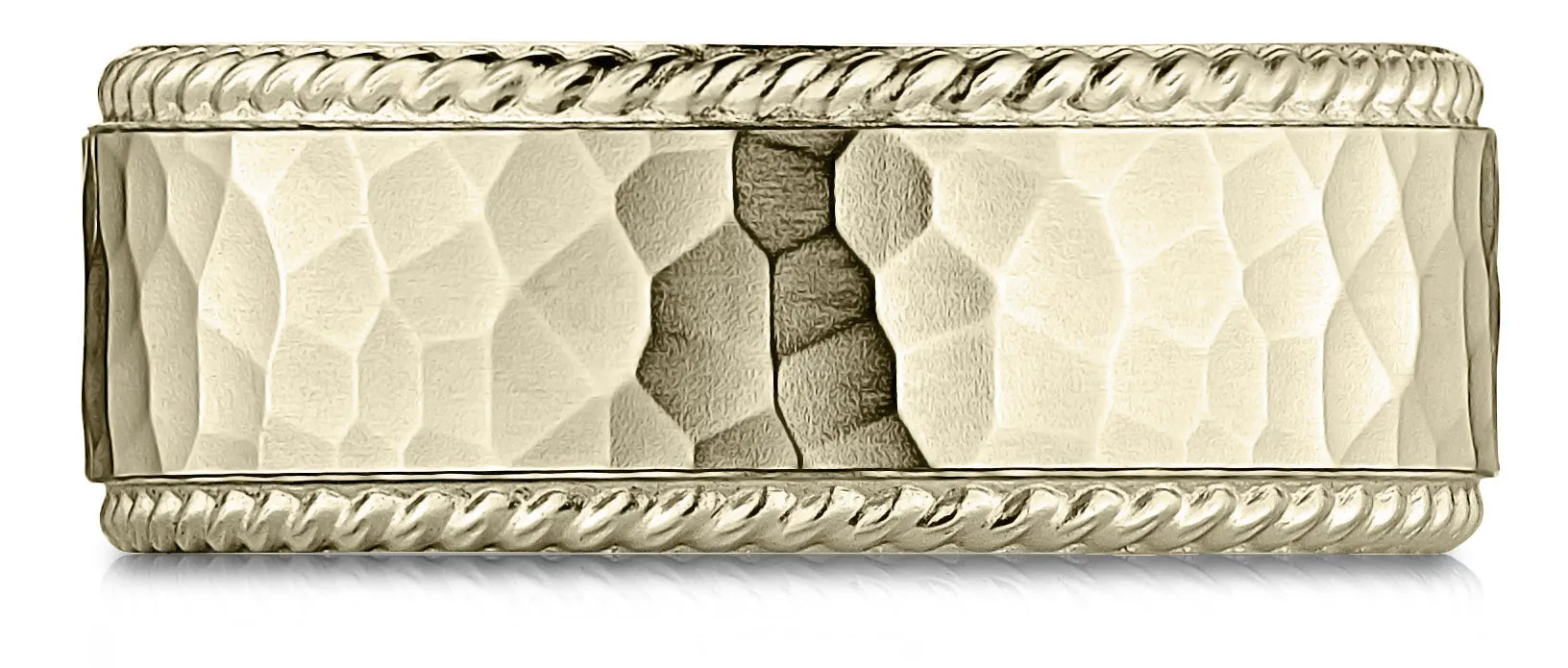 Benchmark 14k Yellow Gold 8mm Comfort-Fit Rope Edge Hammered Finish Design Band, (Sizes 4-15)