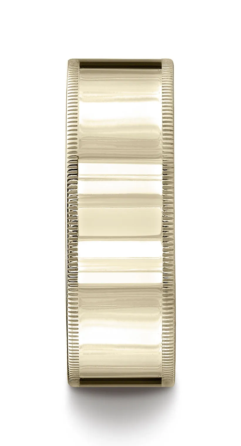 Benchmark 14K Yellow Gold 8mm Flat Comfort-Fit Wedding Band Ring with Milgrain (Sizes 4 - 15 )