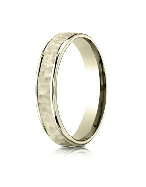 Benchmark 14k Yellow Gold Comfort Fit 4mm High Polish Edge Hammered Center Design Band, (Size 6-13)