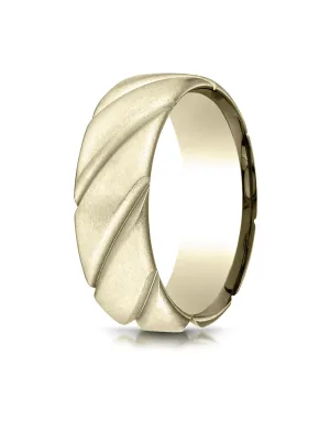 Benchmark 14K Yellow Gold Comfort-Fit 7.5mm Satin Finished Swirl Pattern Design Wedding Band Ring