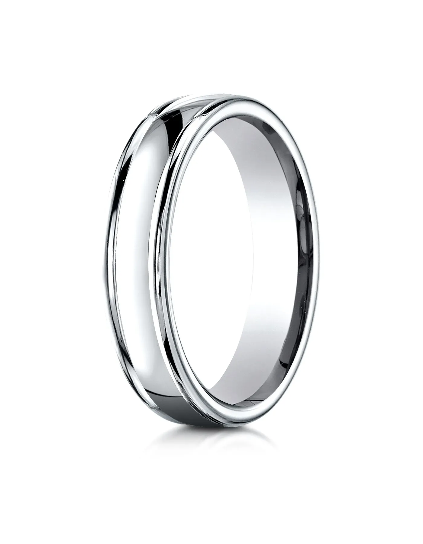 Benchmark 18K White Gold 4mm Comfort-Fit Satin-Finished High Polish Finish Round Edge Design Wedding Band