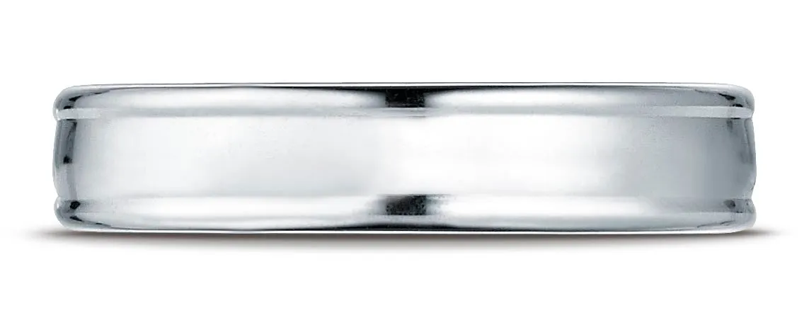 Benchmark 18K White Gold 4mm Comfort-Fit Satin-Finished High Polish Finish Round Edge Design Wedding Band