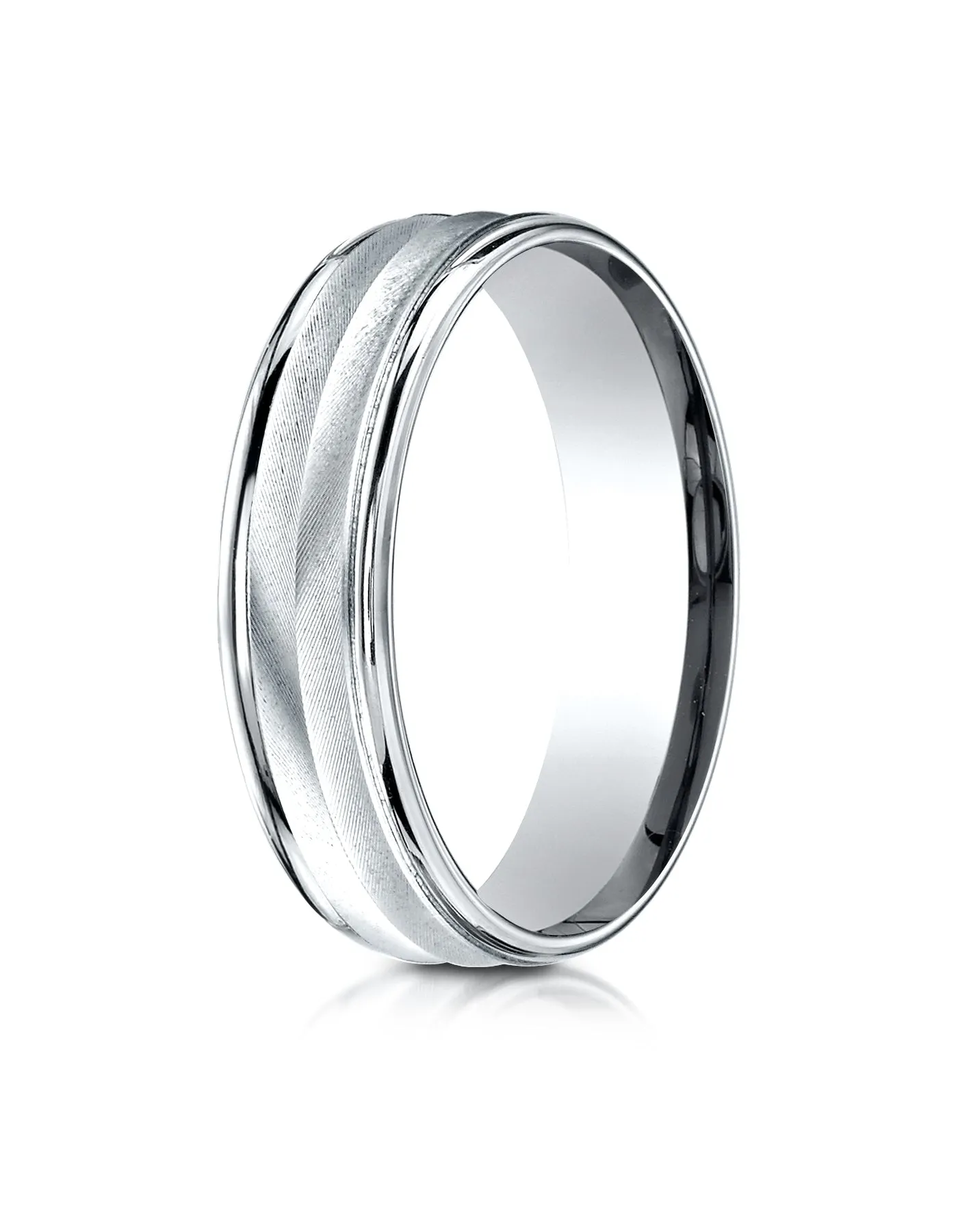 Benchmark 18K White Gold 6mm Comfort-Fit Chevron Design with Round Edge Carved Design Wedding Band Ring