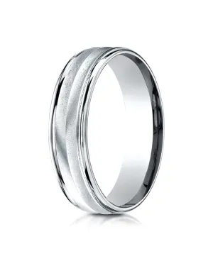 Benchmark 18K White Gold 6mm Comfort-Fit Chevron Design with Round Edge Carved Design Wedding Band Ring