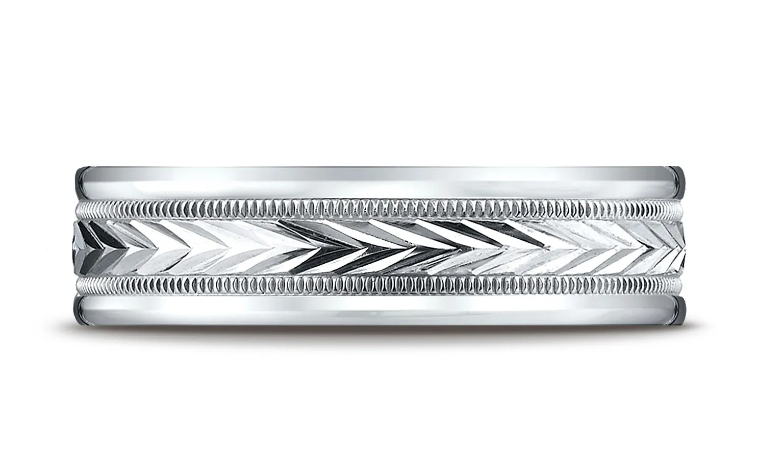 Benchmark 18K White Gold 6mm Comfort-Fit Harvest of Love Round Edge Carved Design Wedding Band Ring
