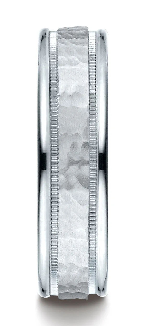 Benchmark 18K White Gold 6mm Comfort-Fit High Polished Squared Edge Carved Design Wedding Band Ring
