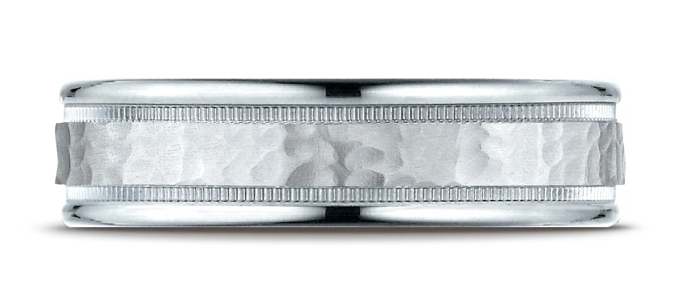 Benchmark 18K White Gold 6mm Comfort-Fit High Polished Squared Edge Carved Design Wedding Band Ring