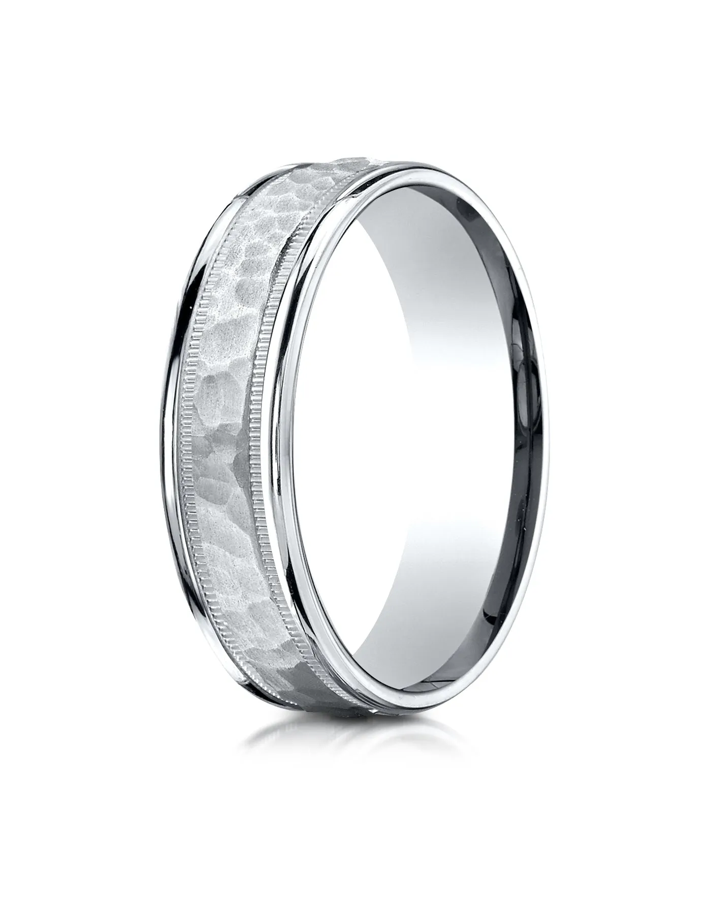 Benchmark 18K White Gold 6mm Comfort-Fit High Polished Squared Edge Carved Design Wedding Band Ring