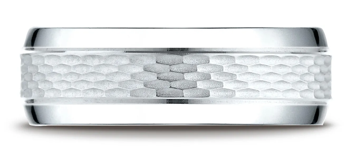 Benchmark 18K White Gold 7.5mm Comfort-Fit Chain Link Center with High Polish Beveled Edge Design band