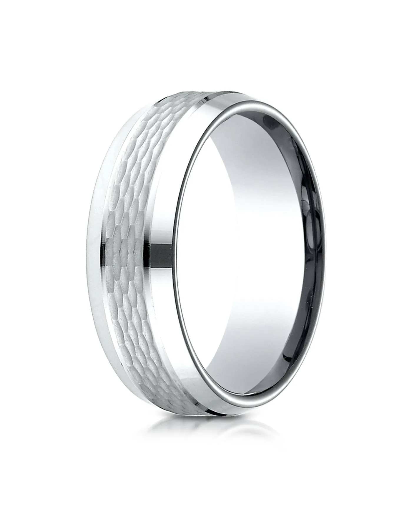 Benchmark 18K White Gold 7.5mm Comfort-Fit Chain Link Center with High Polish Beveled Edge Design band
