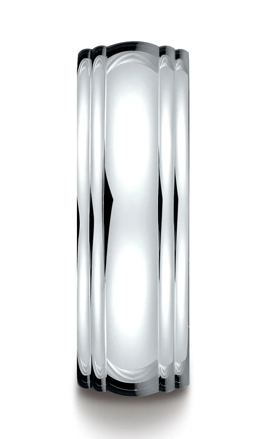 Benchmark 18K White Gold 7.5mm Comfort-Fit High Polished Double Round Edge Carved Design Wedding Band