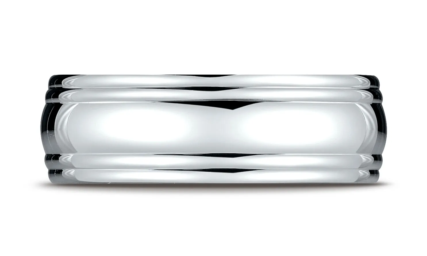 Benchmark 18K White Gold 7.5mm Comfort-Fit High Polished Double Round Edge Carved Design Wedding Band