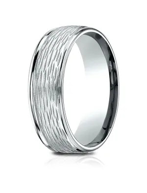 Benchmark 18K White Gold 7.5mm Comfort-Fit Round Edge Birch Bark Center, (Size 4-14)