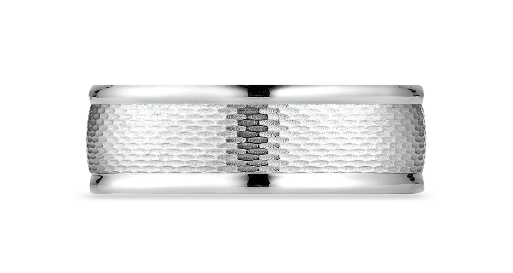 Benchmark 18K White Gold 7.5mm Comfort-Fit Round Edge Mesh Center Design Band, (Size 4-14)