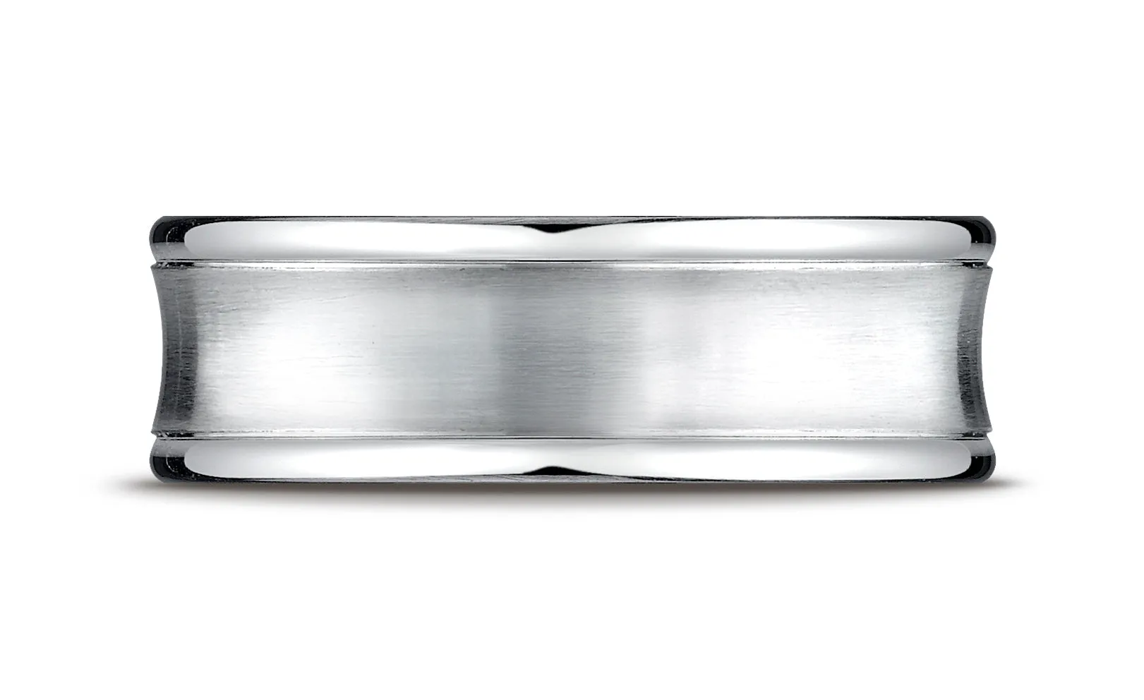Benchmark 18K White Gold 7.5mm Comfort-Fit Satin-Finished Concave Round Edge Carved Design Wedding Band
