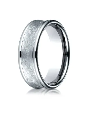 Benchmark 18K White Gold 7.5mm Comfort-Fit Swirled Finish Center Round Edge Design Wedding Band Ring